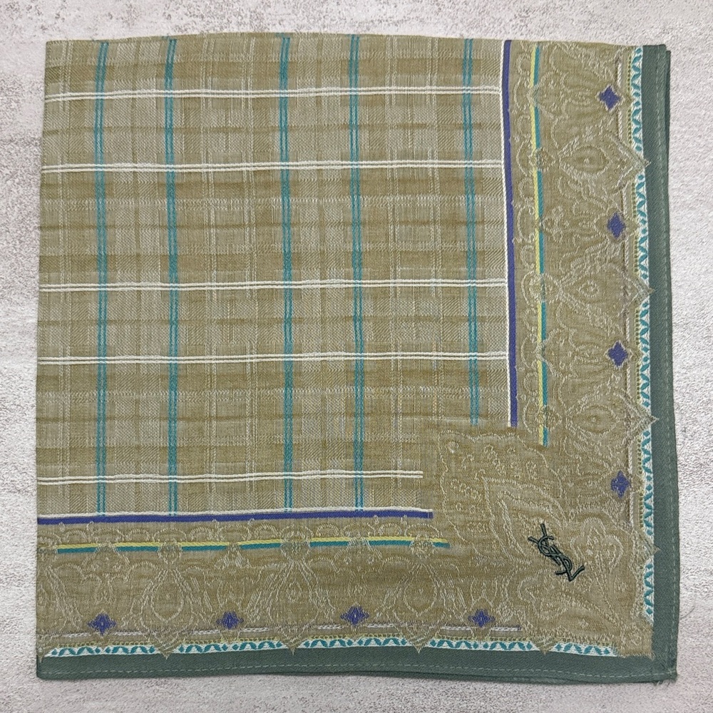Yves Saint Laurent Green and Purple Pocket Square vintage